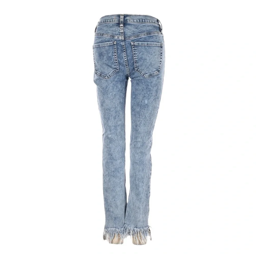 Free People Great Heights Skinny Jeans 26 Acid Wash Frayed Hem Stretch Ankle